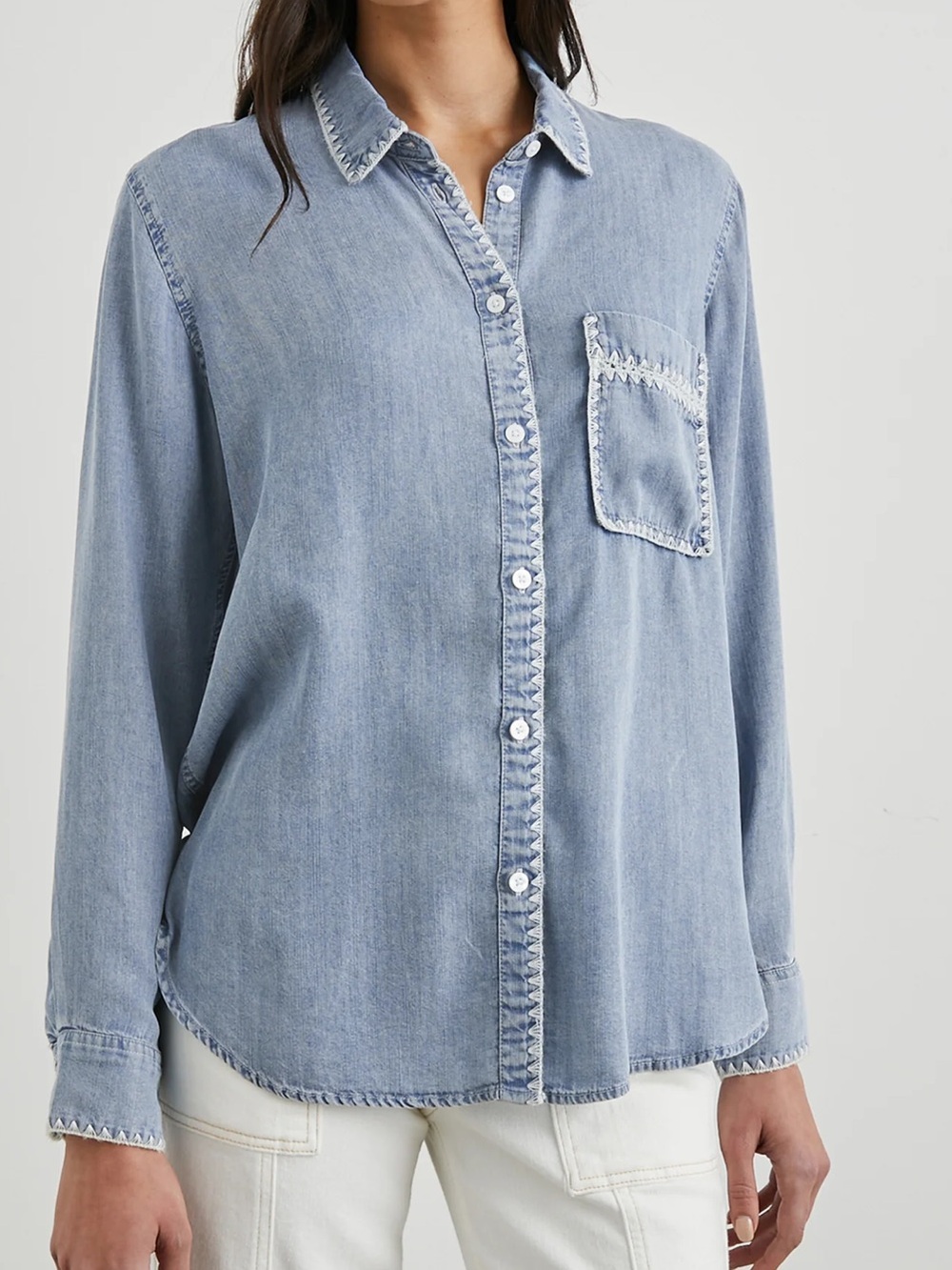 Rails Saya Tencel Denim Embroidered Button Down Shirt Sz S